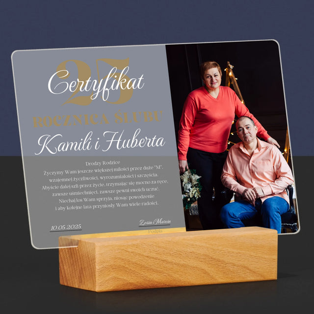 Certyfkat: Rocznica - Wydruk Na Szkle Akrylowym