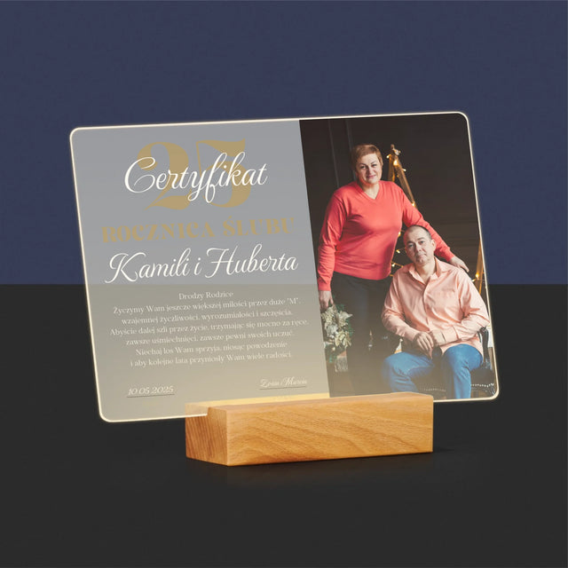 Certyfkat: Rocznica - Wydruk Na Szkle Akrylowym
