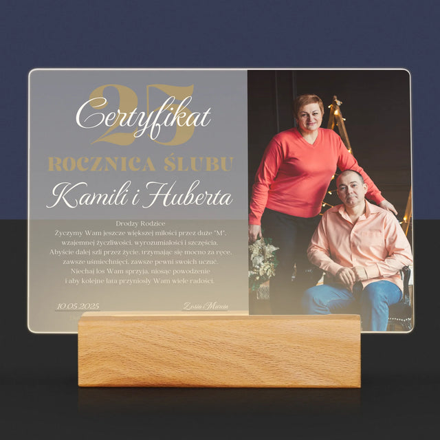 Certyfkat: Rocznica - Wydruk Na Szkle Akrylowym