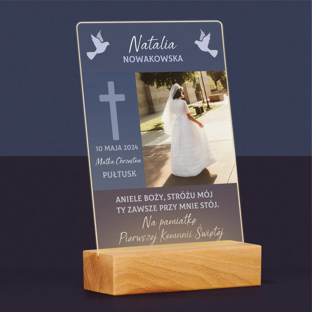 Zdjęcie i Podpis: Aniele Boży Komunia - Wydruk Na Szkle Akrylowym