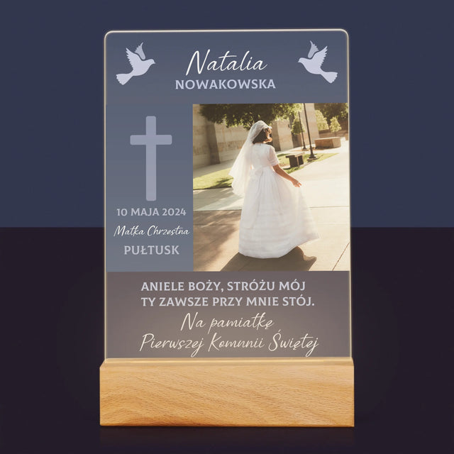 Zdjęcie i Podpis: Aniele Boży Komunia - Wydruk Na Szkle Akrylowym