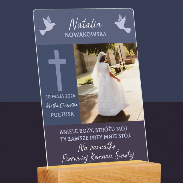 Zdjęcie i Podpis: Aniele Boży Komunia - Wydruk Na Szkle Akrylowym