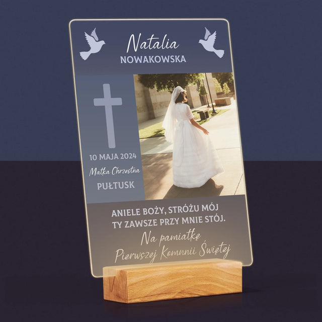 Zdjęcie i Podpis: Aniele Boży Komunia - Wydruk Na Szkle Akrylowym