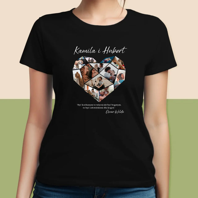 Fotokolaż: Serce Geometryczne - Koszulka Damska z Nadrukiem