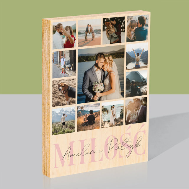 Fotokolaż: Miłość Imiona - Wydruk Na Drewnie