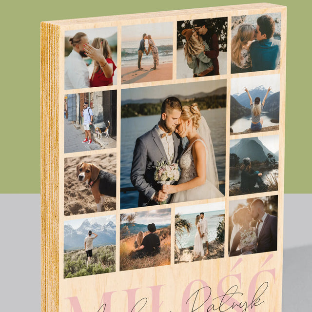 Fotokolaż: Miłość Imiona - Wydruk Na Drewnie