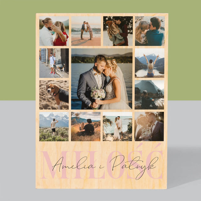 Fotokolaż: Miłość Imiona - Wydruk Na Drewnie