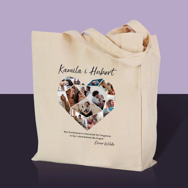 Fotokolaż: Serce Geometryczne - Torba Płócienna z Nadrukiem