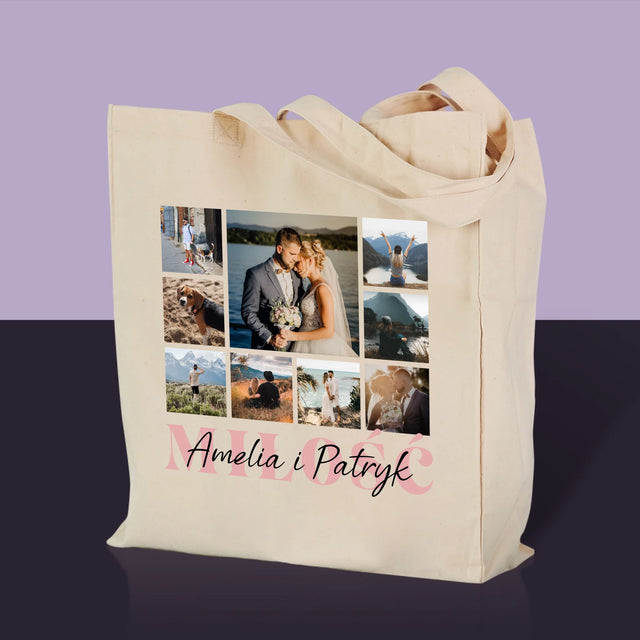 Fotokolaż: Miłość Imiona - Torba Płócienna z Nadrukiem
