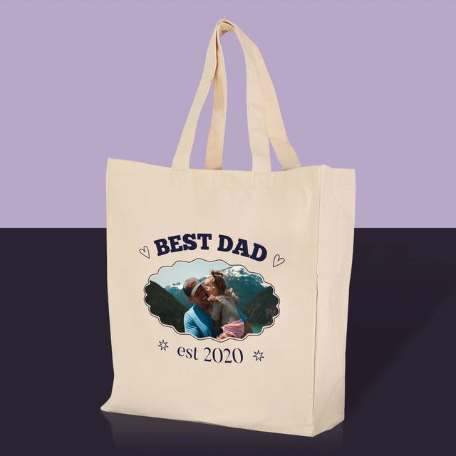 Zdjęcie I Podpis: Best Dad Established - Torba Płócienna z Nadrukiem
