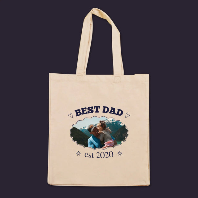Zdjęcie I Podpis: Best Dad Established - Torba Płócienna z Nadrukiem