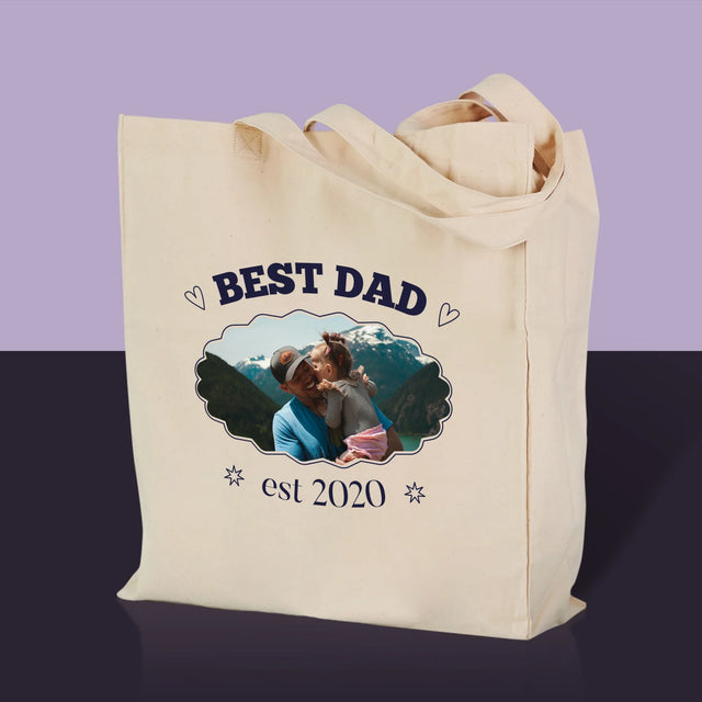 Zdjęcie I Podpis: Best Dad Established - Torba Płócienna z Nadrukiem