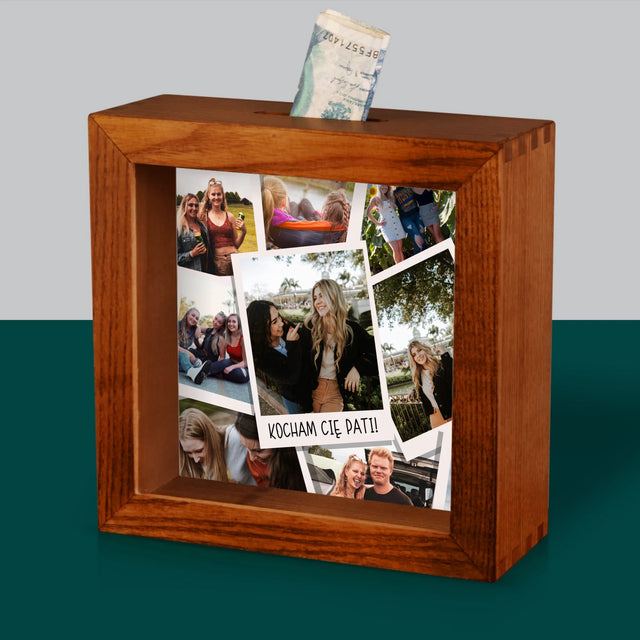 Fotokolaż: Polaroidy - Drewniana Skarbonka