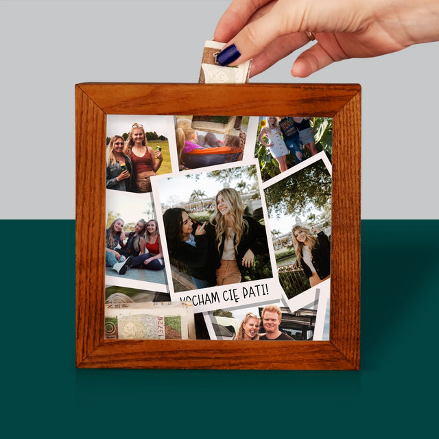 Fotokolaż: Polaroidy - Drewniana Skarbonka