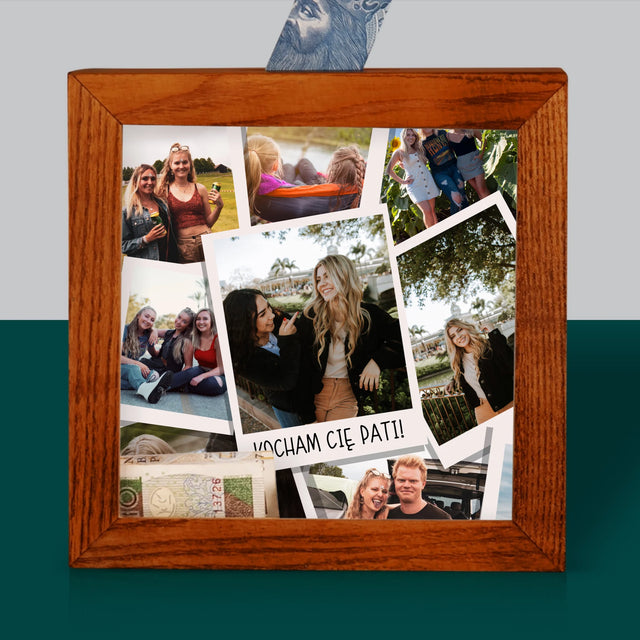 Fotokolaż: Polaroidy - Drewniana Skarbonka