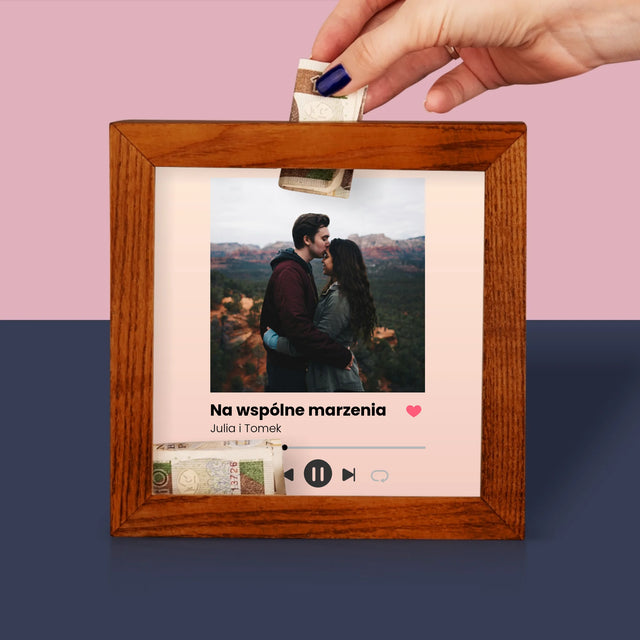 Zdjęcie I Podpis: Spotify Z Twoim Zdjęciem - Drewniana Skarbonka