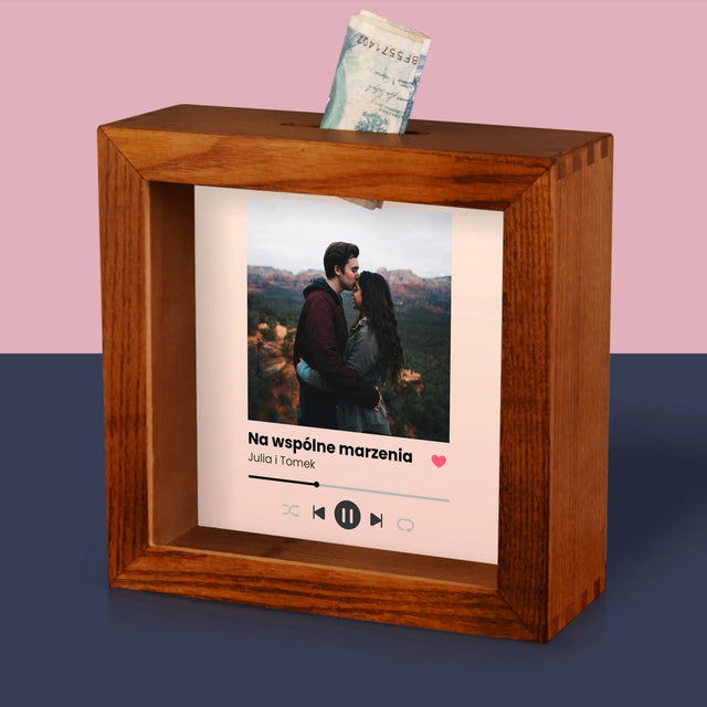 Zdjęcie I Podpis: Spotify Z Twoim Zdjęciem - Drewniana Skarbonka