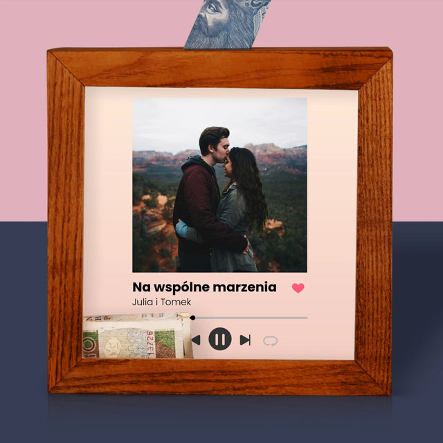 Zdjęcie I Podpis: Spotify Z Twoim Zdjęciem - Drewniana Skarbonka