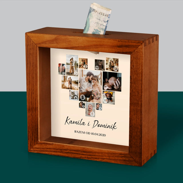 Fotokolaż: Serce Kolaż Ze Zdjęć - Drewniana Skarbonka