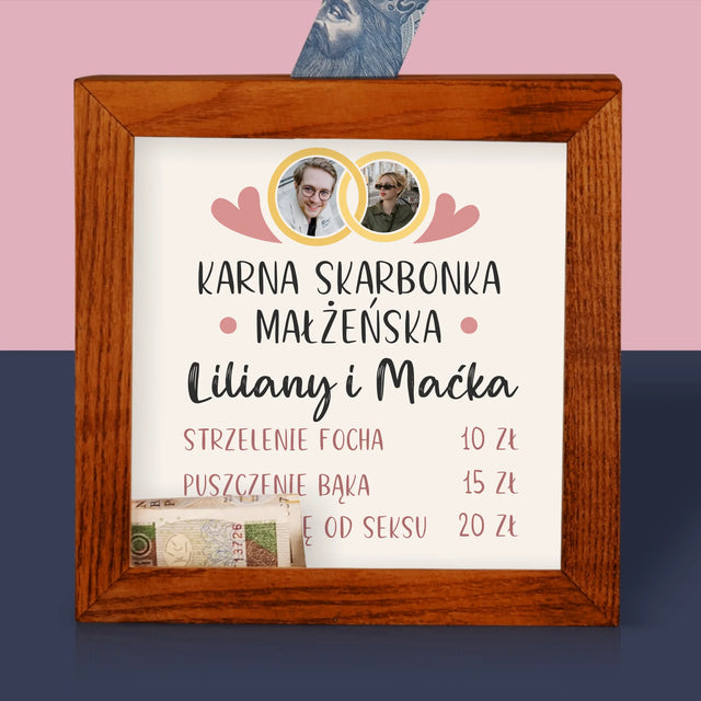 Fotokolaż: Karna Skarbonka Małżeńska - Drewniana Skarbonka