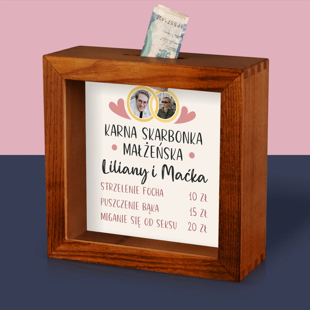 Fotokolaż: Karna Skarbonka Małżeńska - Drewniana Skarbonka