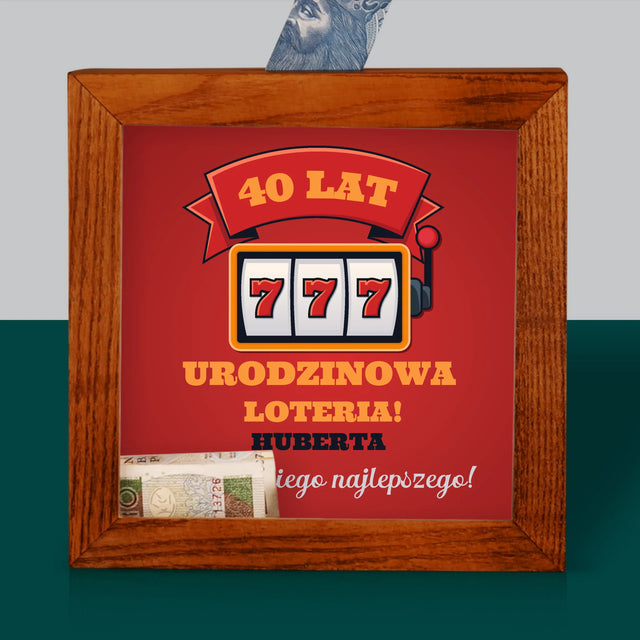 Imię I Podpis: Urodzinowa Loteria Jackpot - Drewniana Skarbonka