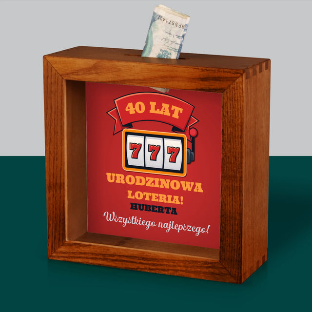 Imię I Podpis: Urodzinowa Loteria Jackpot - Drewniana Skarbonka