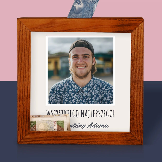 Zdjęcie I Podpis: Zdjęcie I Podpis Na Urodziny - Drewniana Skarbonka