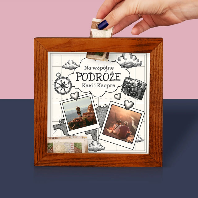 Fotokolaż: Na Wspólne Podróże - Drewniana Skarbonka