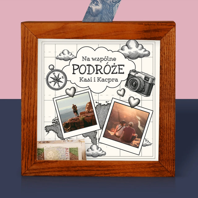 Fotokolaż: Na Wspólne Podróże - Drewniana Skarbonka