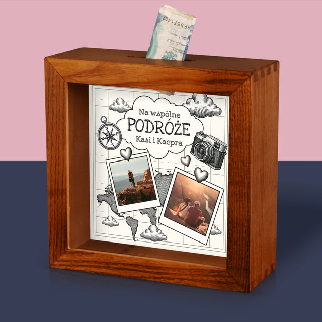 Fotokolaż: Na Wspólne Podróże - Drewniana Skarbonka