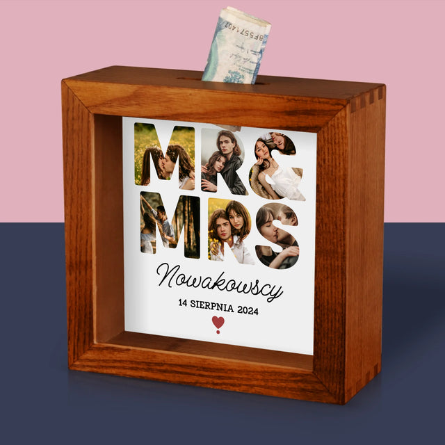 Słowo Ze Zdjęć: Mr&Mrs - Drewniana Skarbonka
