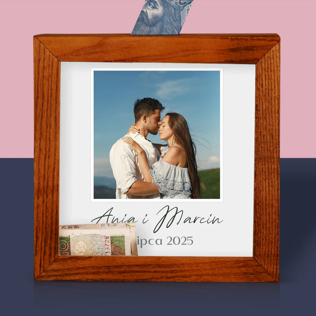 Zdjęcie I Podpis: Zdjęcie I Podpis Dla Pary Młodej - Drewniana Skarbonka