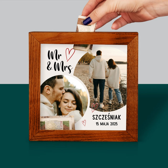 Fotokolaż: Mr Mrs Serca - Drewniana Skarbonka