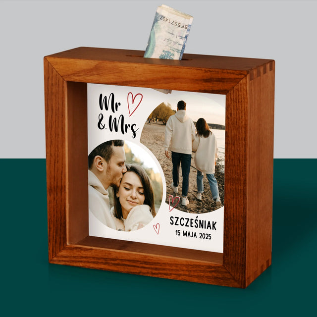 Fotokolaż: Mr Mrs Serca - Drewniana Skarbonka
