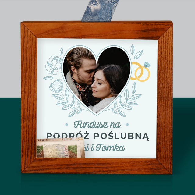 Zdjęcie I Podpis: Na Podróż Poślubną - Drewniana Skarbonka