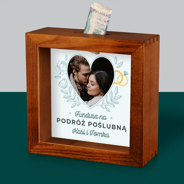 Zdjęcie I Podpis: Na Podróż Poślubną - Drewniana Skarbonka