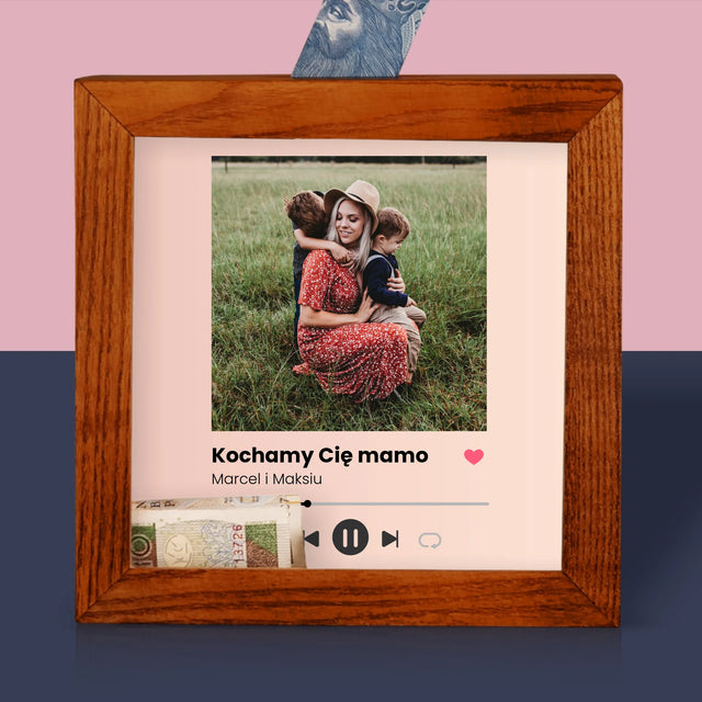 Zdjęcie I Podpis: Kochamy Cię Mamo - Drewniana Skarbonka