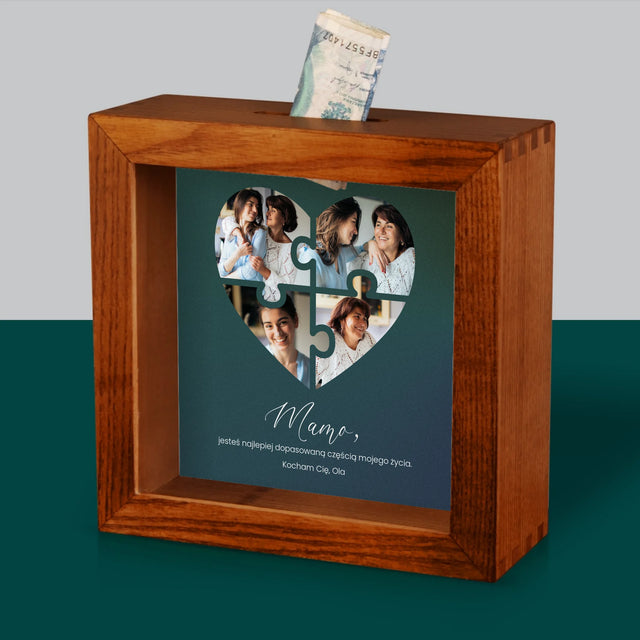 Fotokolaż: Puzzle Serce Dla Mamy - Drewniana Skarbonka
