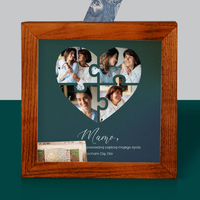 Fotokolaż: Puzzle Serce Dla Mamy - Drewniana Skarbonka
