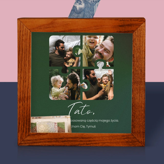 Fotokolaż: Puzzle Zdjęcia Dla Taty - Drewniana Skarbonka