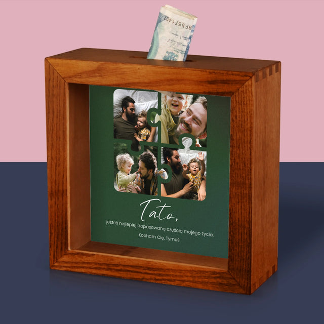 Fotokolaż: Puzzle Zdjęcia Dla Taty - Drewniana Skarbonka
