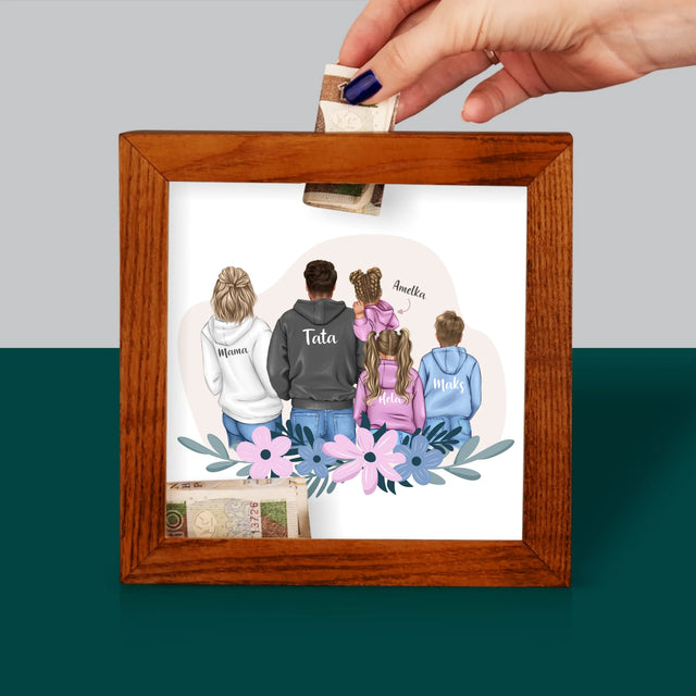 Kreator Postaci: Rodzina Z Dziećmi - Drewniana Skarbonka