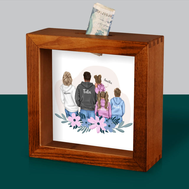 Kreator Postaci: Rodzina Z Dziećmi - Drewniana Skarbonka