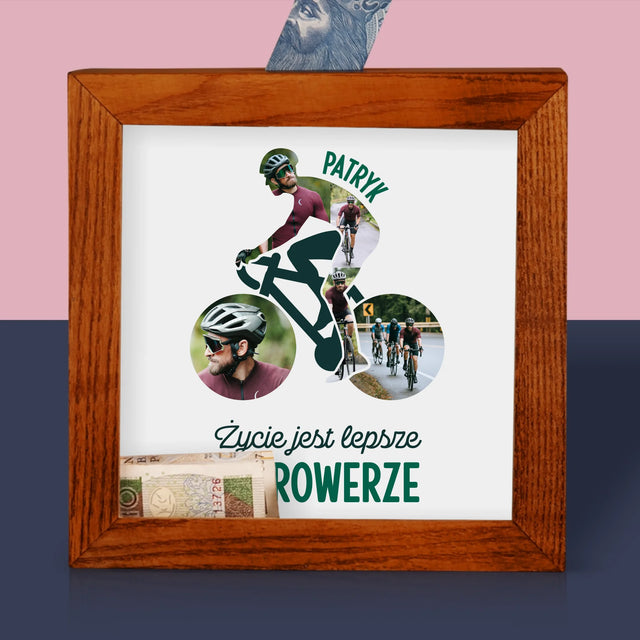 Kształt Ze Zdjęć: Życie Jest Lepsze Na Rowerze - Drewniana Skarbonka