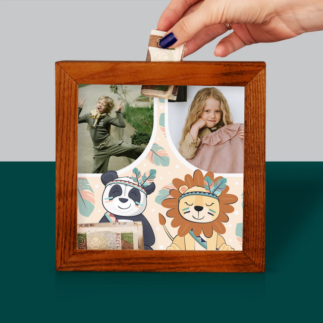 Fotokolaż: Zwierzaki - Drewniana Skarbonka