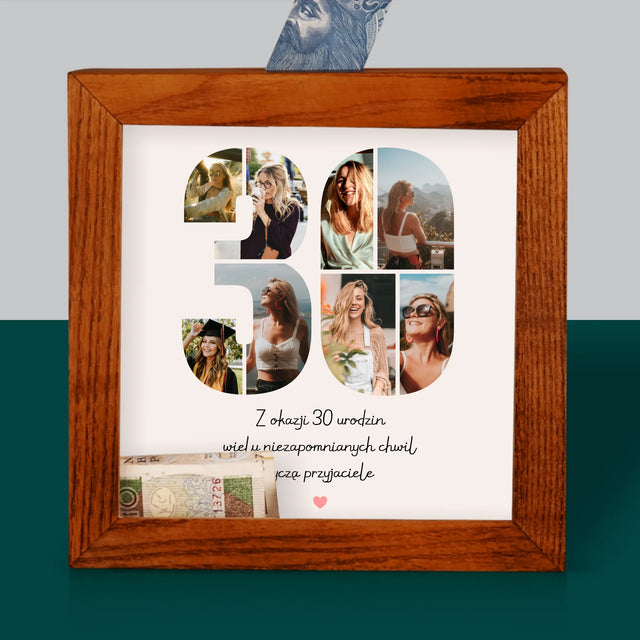 Fotokolaż: 30 Urodziny Życzenia - Drewniana Skarbonka