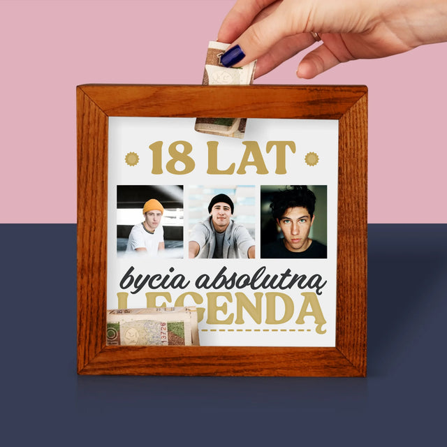 Fotokolaż: 18 Lat Bycia Legendą - Drewniana Skarbonka