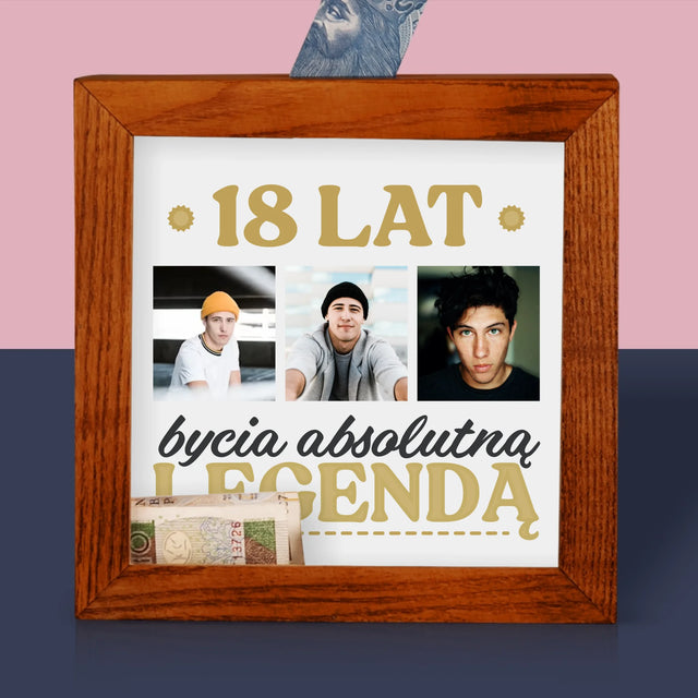 Fotokolaż: 18 Lat Bycia Legendą - Drewniana Skarbonka