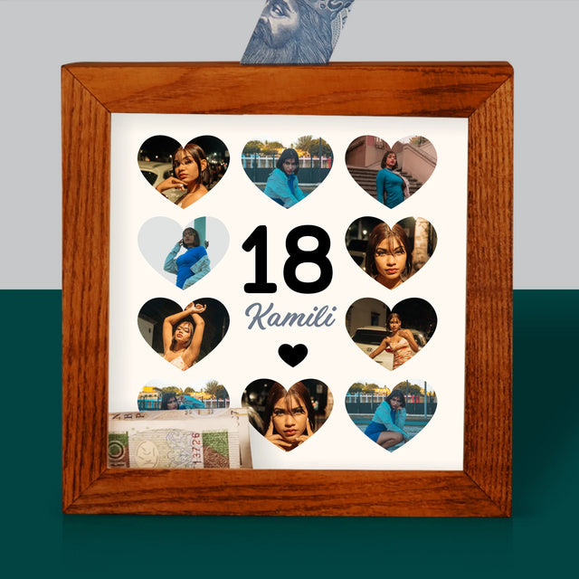 Fotokolaż: 18 Serca - Drewniana Skarbonka